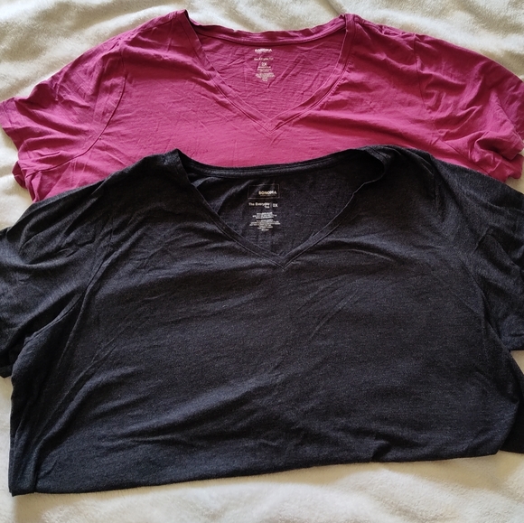 Sonoma Charcoal Grey & Pink V Neck T Shirts - Picture 2 of 3